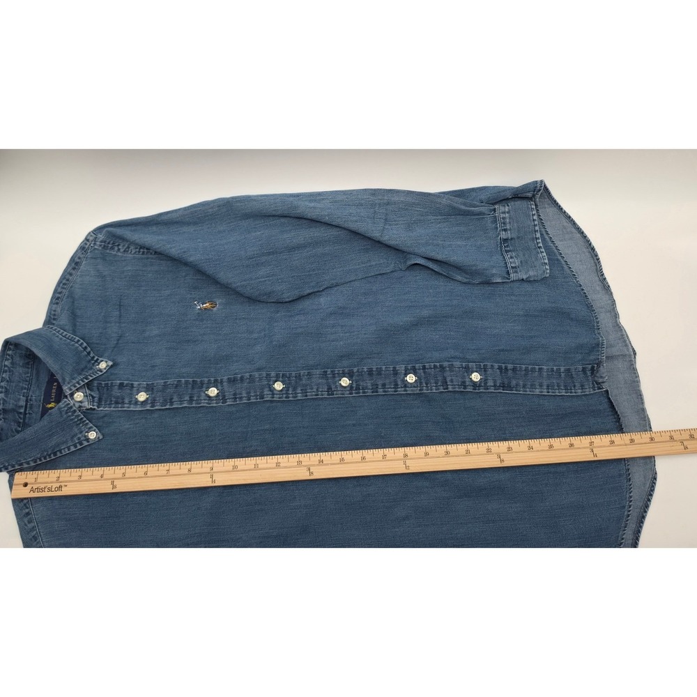 Ralph Lauren Mens Denim Button Down Shirt Blue Long Sleeve Pony Logo Large L - Picture 8 of 12